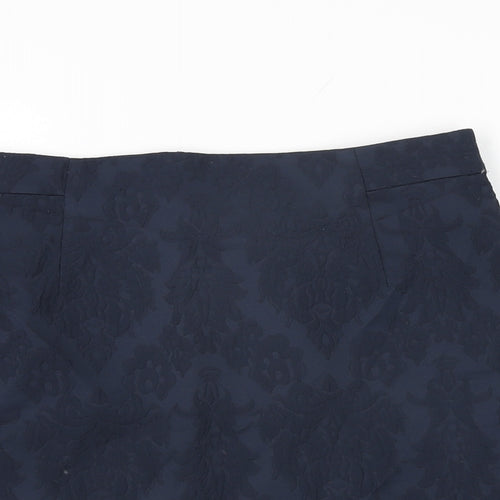 Zara Womens Blue Floral Cotton Mini Skirt Size M Zip
