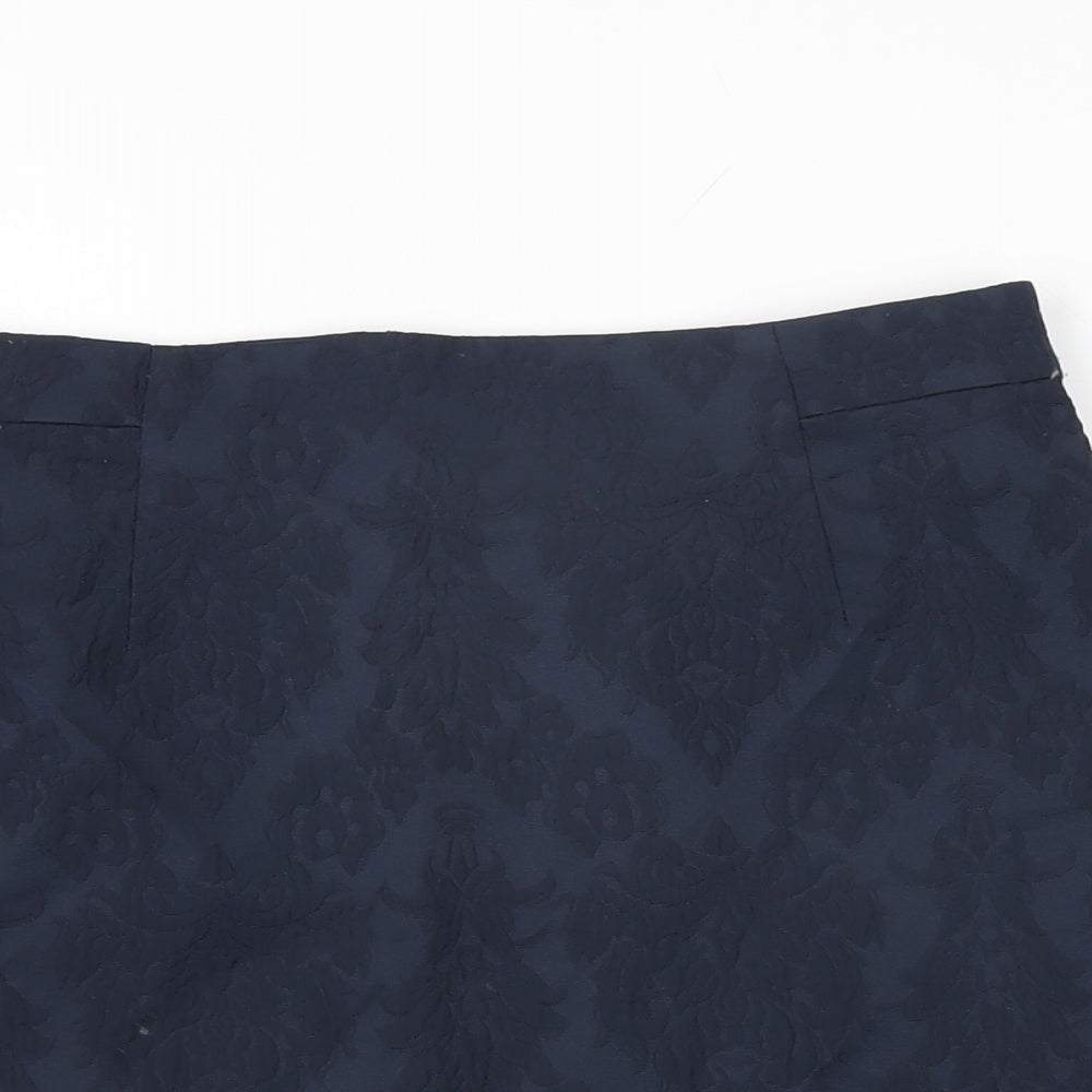 Zara Womens Blue Floral Cotton Mini Skirt Size M Zip