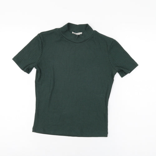 Pull&Bear Womens Green Polyester Basic T-Shirt Size M High Neck