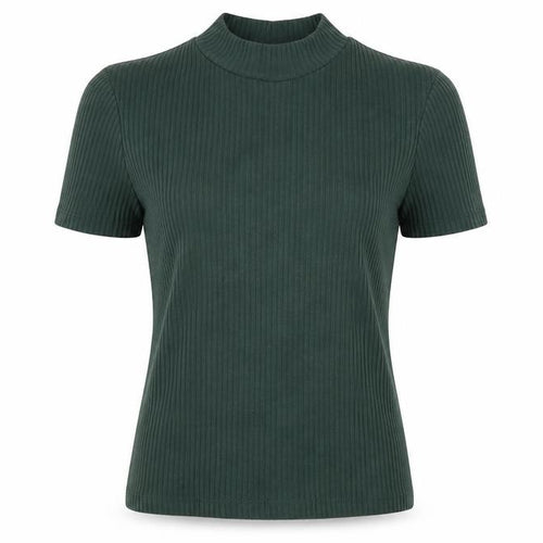 Pull&Bear Womens Green Polyester Basic T-Shirt Size M High Neck