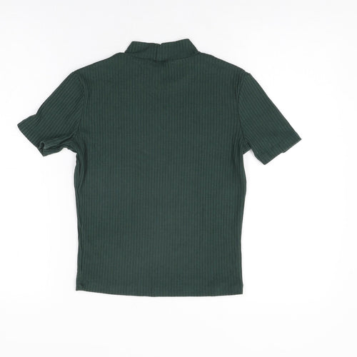 Pull&Bear Womens Green Polyester Basic T-Shirt Size M High Neck