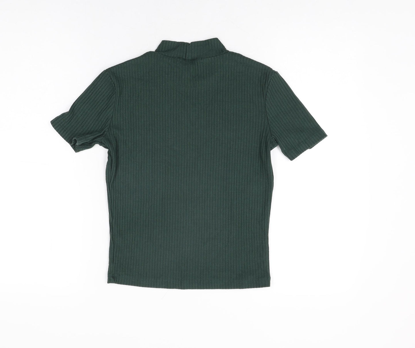 Pull&Bear Womens Green Polyester Basic T-Shirt Size M High Neck