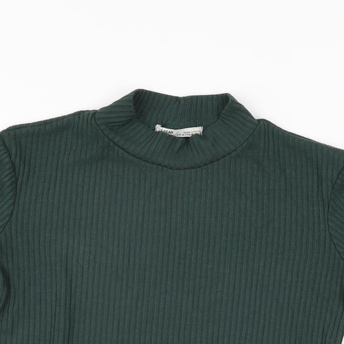 Pull&Bear Womens Green Polyester Basic T-Shirt Size M High Neck