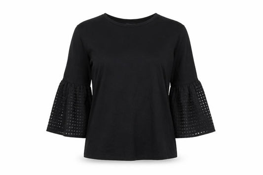 Front view of Maette women’s black cotton basic t-shirt, size M, round neck