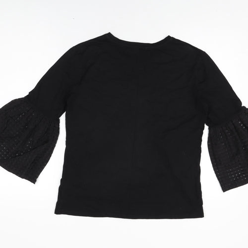 Maette Womens Black Cotton Basic T-Shirt Size M Round Neck