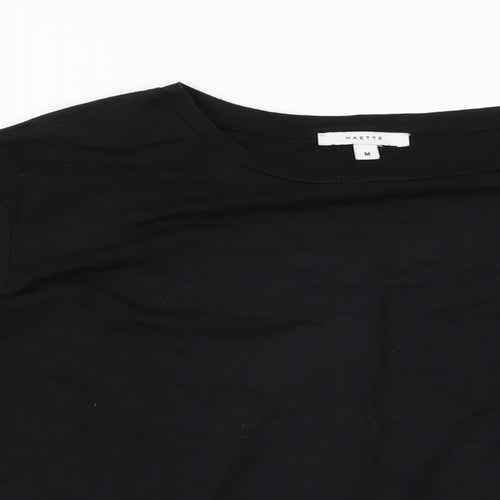 Maette Womens Black Cotton Basic T-Shirt Size M Round Neck