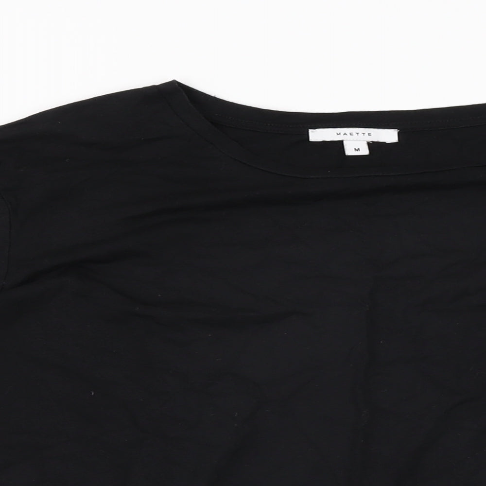 Maette Womens Black Cotton Basic T-Shirt Size M Round Neck
