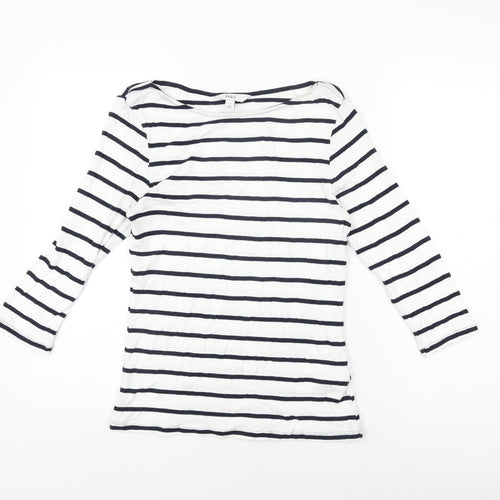 Marks and Spencer Womens White Striped Cotton Basic T-Shirt Size 10 Boat Neck