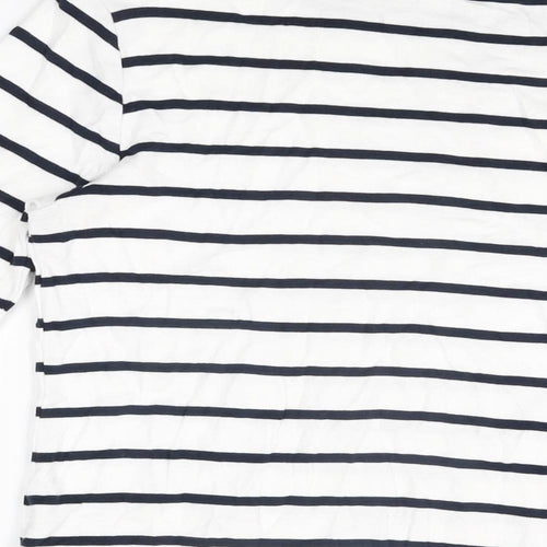 Marks and Spencer Womens White Striped Cotton Basic T-Shirt Size 10 Boat Neck