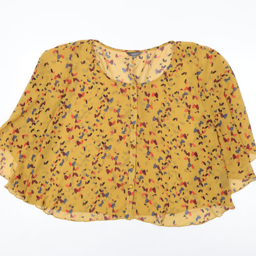 Limited Collection Womens Yellow Geometric Polyester Basic Blouse Size 14 Scoop Neck