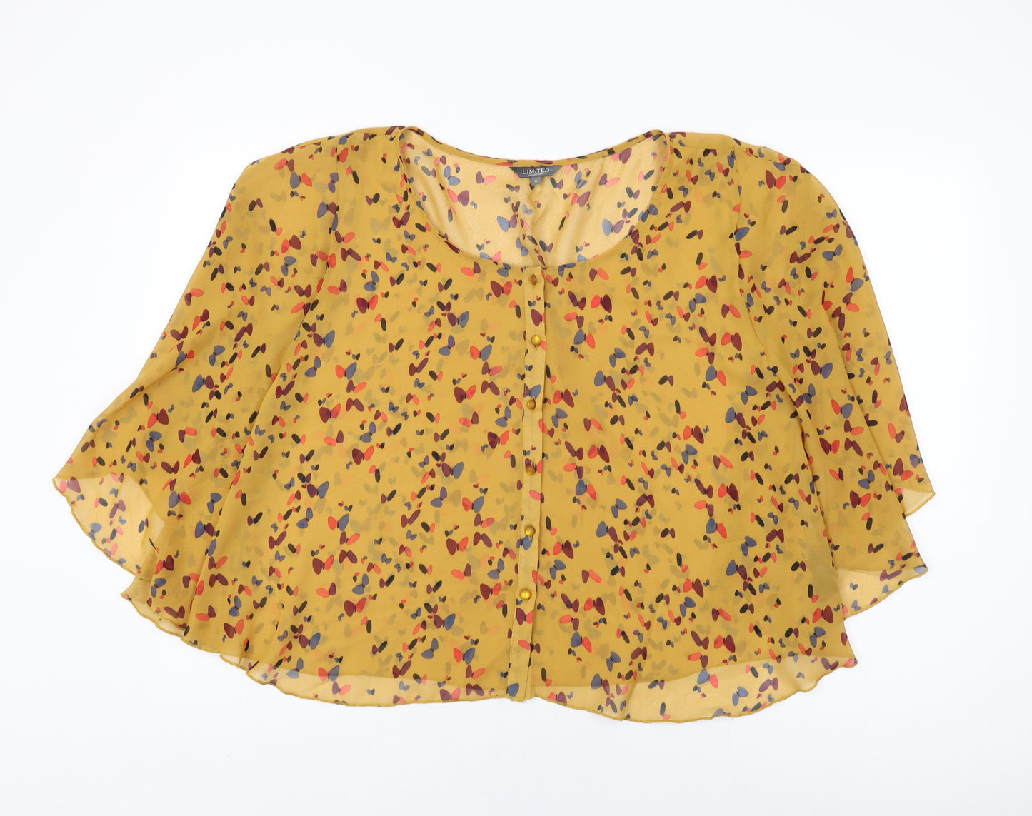 Limited Collection Womens Yellow Geometric Polyester Basic Blouse Size 14 Scoop Neck
