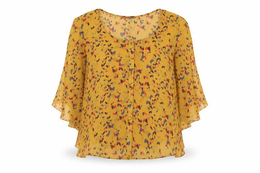 Front view of Limited Collection women’s yellow geometric polyester basic blouse, size UK 14, scoop neck