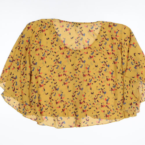 Limited Collection Womens Yellow Geometric Polyester Basic Blouse Size 14 Scoop Neck