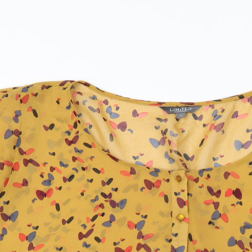 Limited Collection Womens Yellow Geometric Polyester Basic Blouse Size 14 Scoop Neck