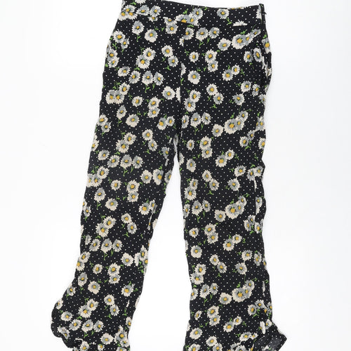 Zara Womens Black Floral Viscose Cropped Trousers Size XS L23 in Regular Zip