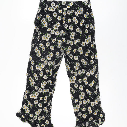 Zara Womens Black Floral Viscose Cropped Trousers Size XS L23 in Regular Zip
