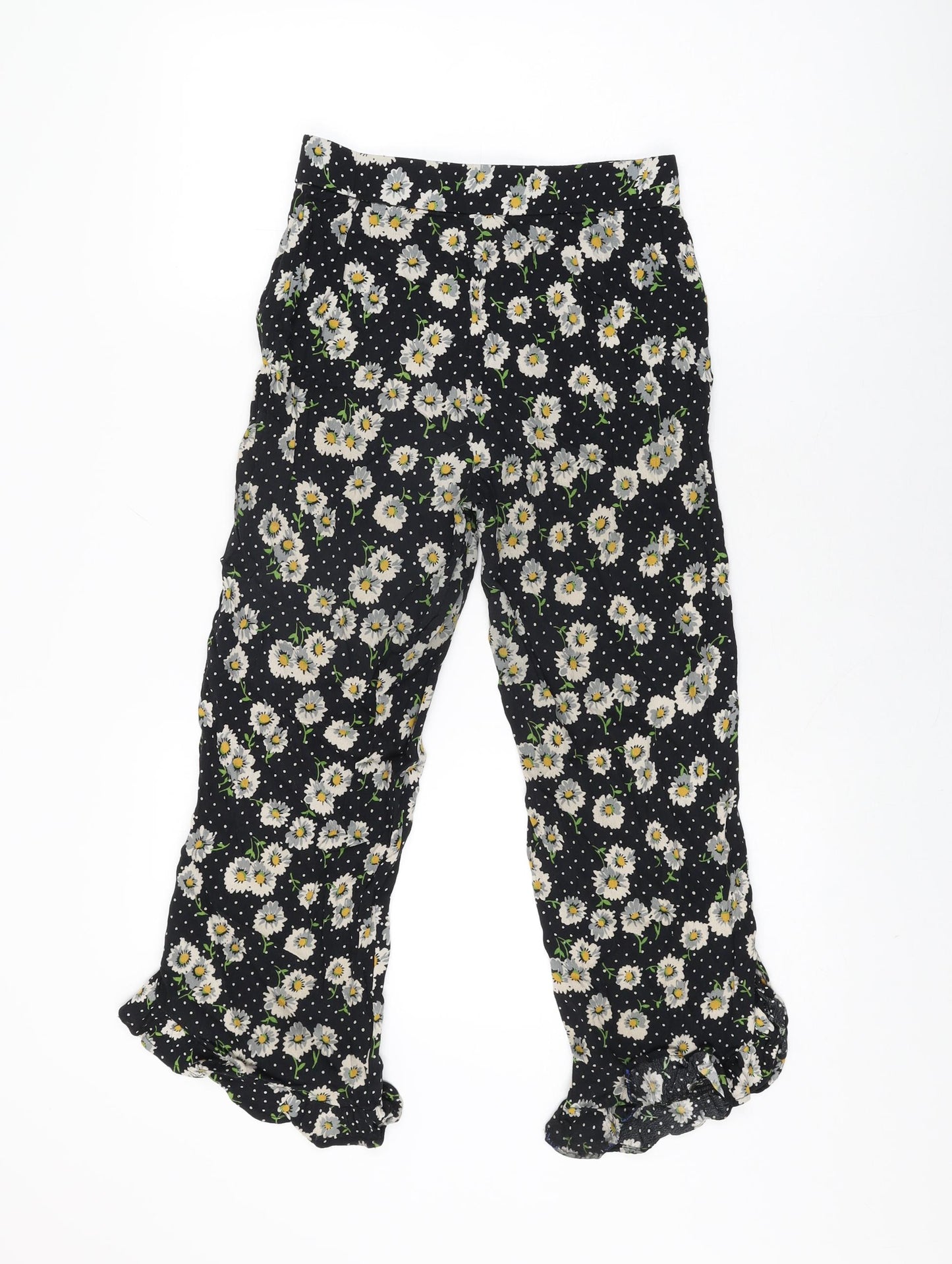 Zara Womens Black Floral Viscose Cropped Trousers Size XS L23 in Regular Zip