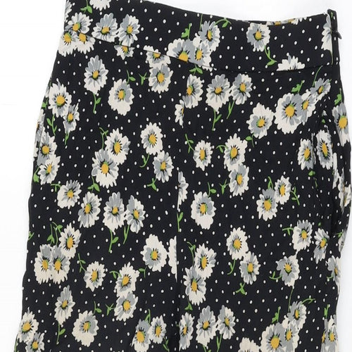 Zara Womens Black Floral Viscose Cropped Trousers Size XS L23 in Regular Zip