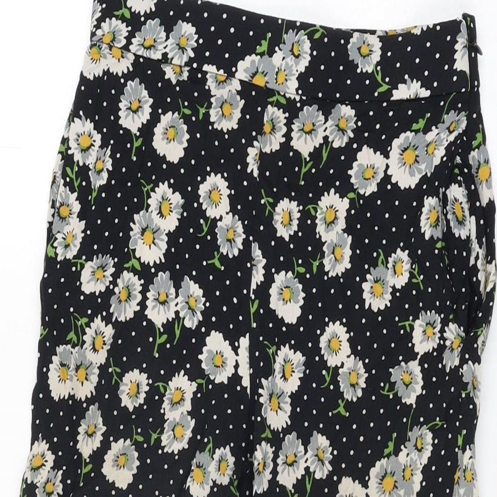 Zara Womens Black Floral Viscose Cropped Trousers Size XS L23 in Regular Zip