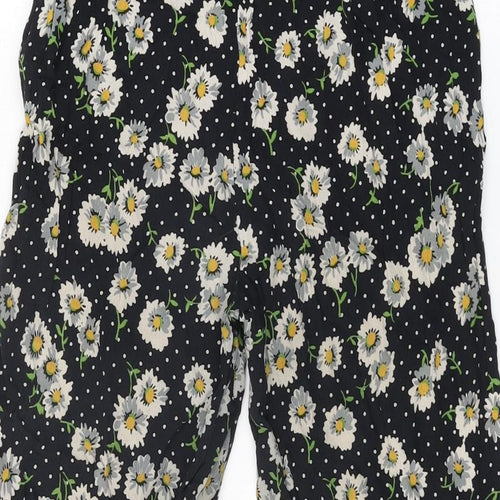 Zara Womens Black Floral Viscose Cropped Trousers Size XS L23 in Regular Zip