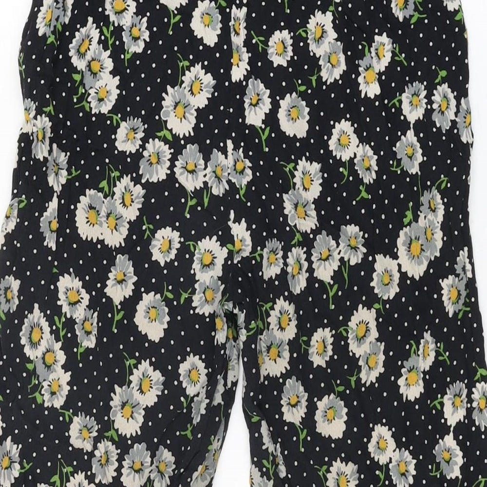 Zara Womens Black Floral Viscose Cropped Trousers Size XS L23 in Regular Zip