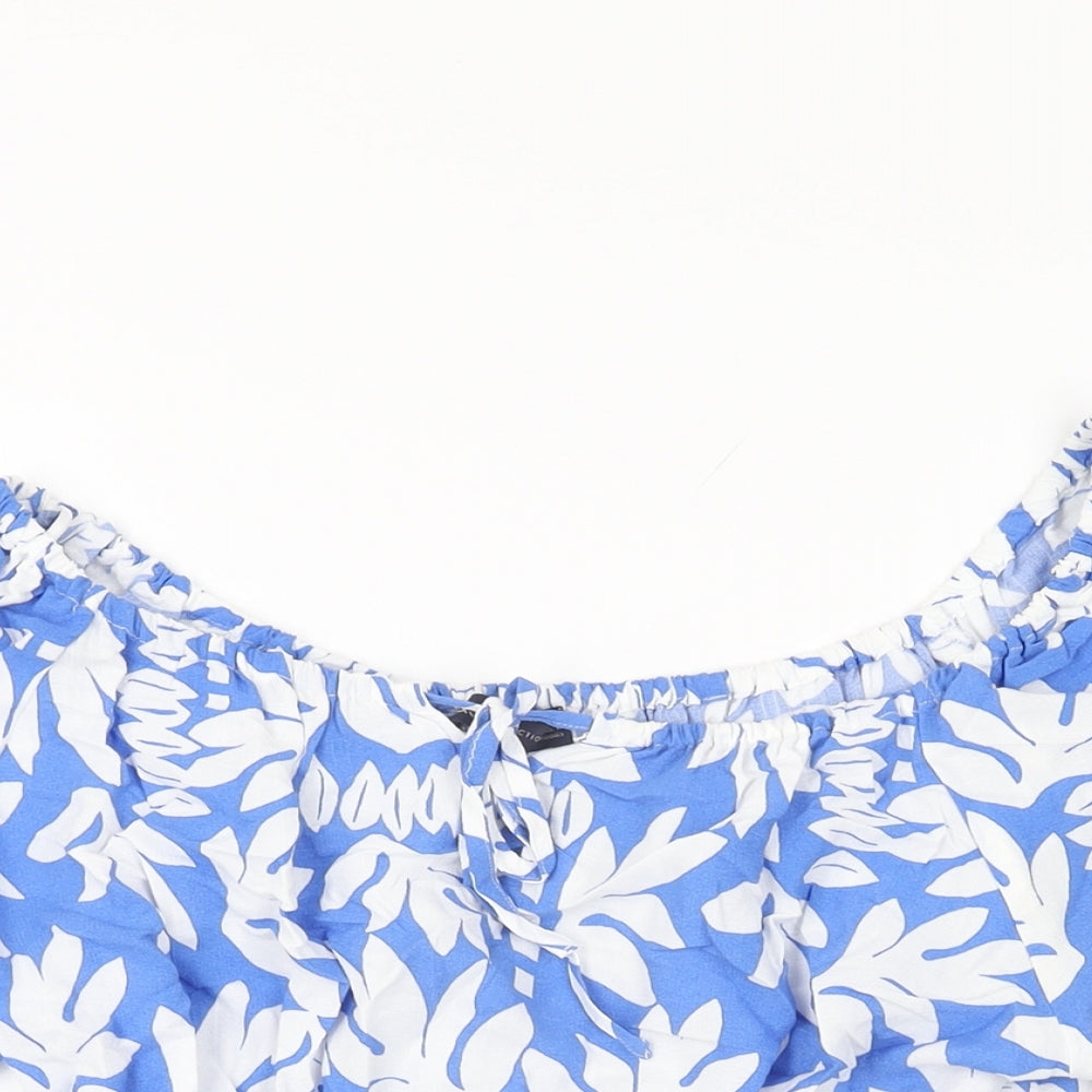 Marks and Spencer Womens Blue Floral Viscose Basic Blouse Size 14 Scoop Neck