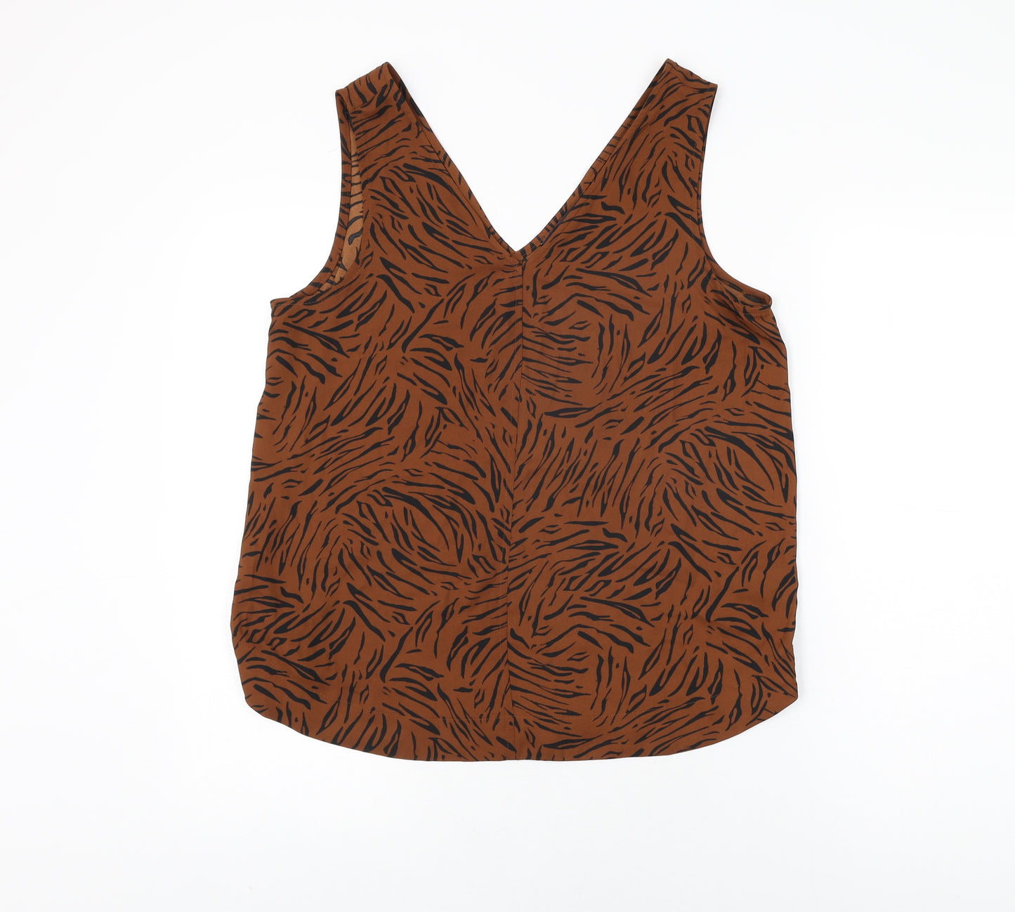 Marks and Spencer Womens Brown Animal Print Polyester Basic T-Shirt Size 12 V-Neck