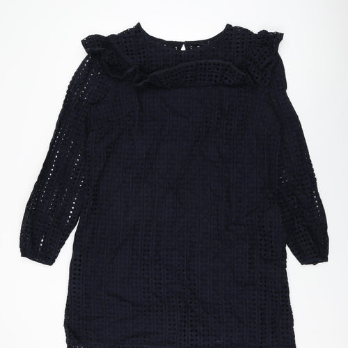 NEXT Womens Blue Cotton Shift Size 16 Round Neck Button