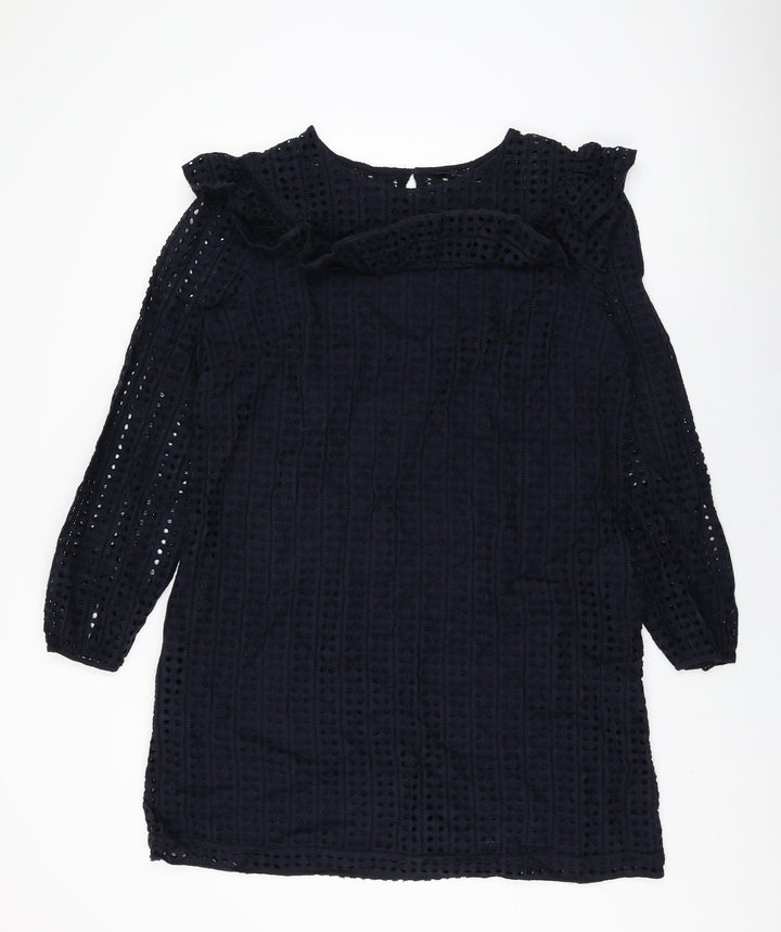 NEXT Womens Blue Cotton Shift Size 16 Round Neck Button