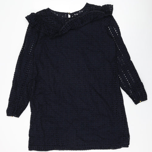 NEXT Womens Blue Cotton Shift Size 16 Round Neck Button