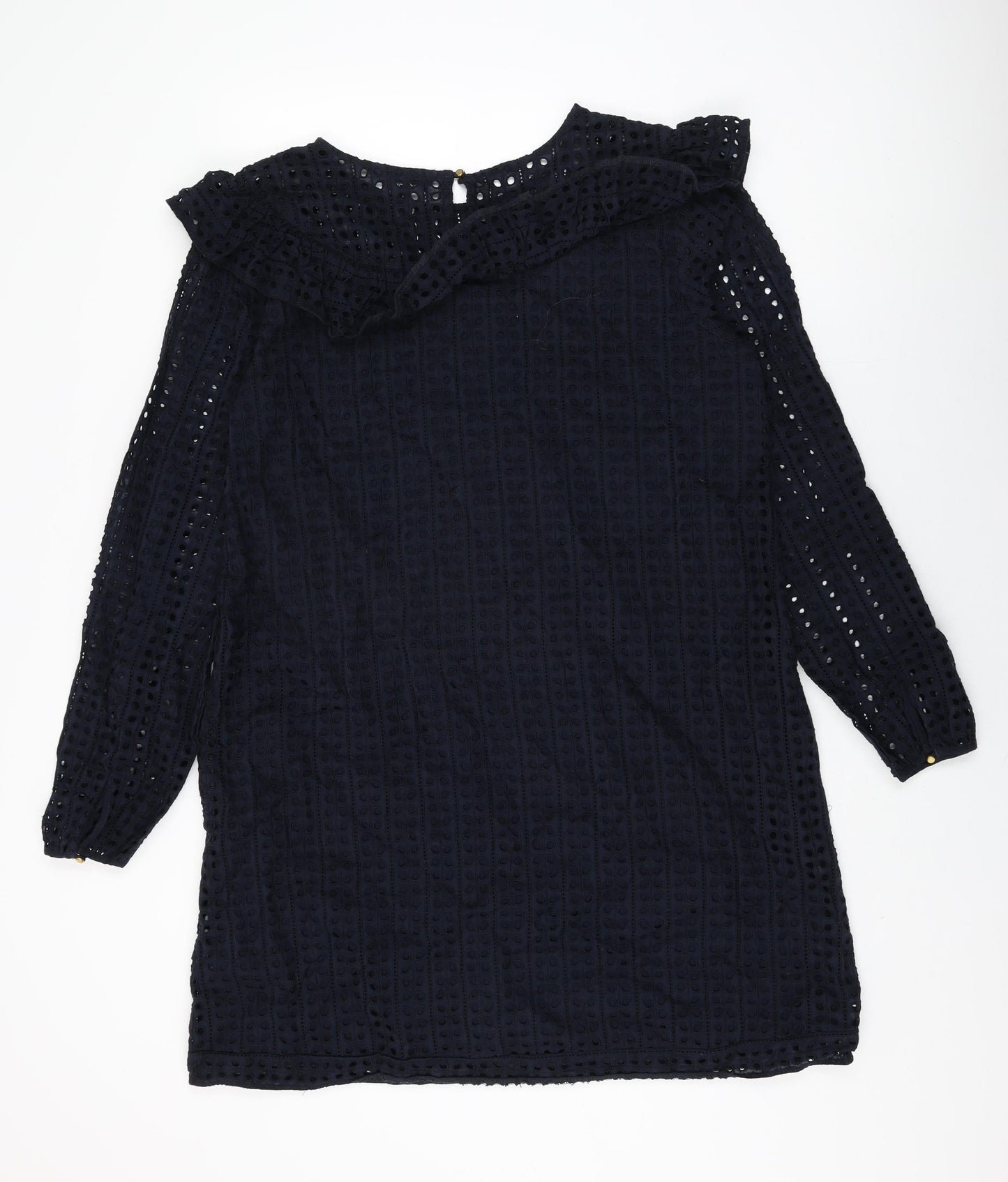 NEXT Womens Blue Cotton Shift Size 16 Round Neck Button