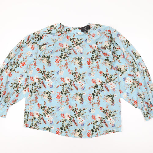 AX Paris Womens Blue Floral Polyester Basic Blouse Size 12 Round Neck