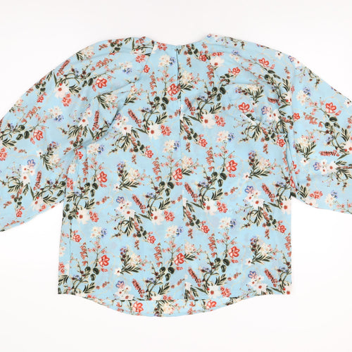 AX Paris Womens Blue Floral Polyester Basic Blouse Size 12 Round Neck