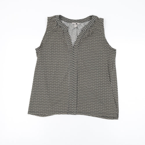 H&M Womens Black Geometric Polyester Basic T-Shirt Size S V-Neck