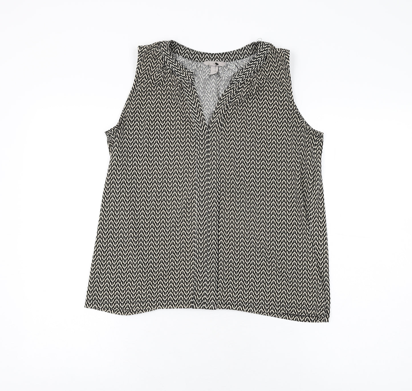 H&M Womens Black Geometric Polyester Basic T-Shirt Size S V-Neck