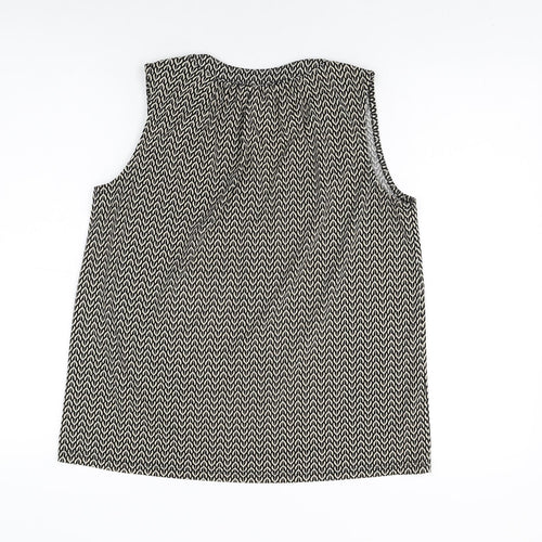 H&M Womens Black Geometric Polyester Basic T-Shirt Size S V-Neck