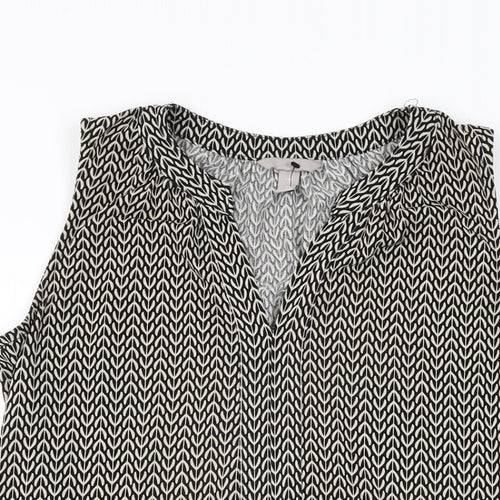 H&M Womens Black Geometric Polyester Basic T-Shirt Size S V-Neck