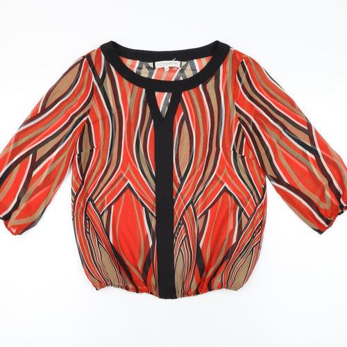Principles Womens Red Geometric Polyester Basic Blouse Size 8 Round Neck