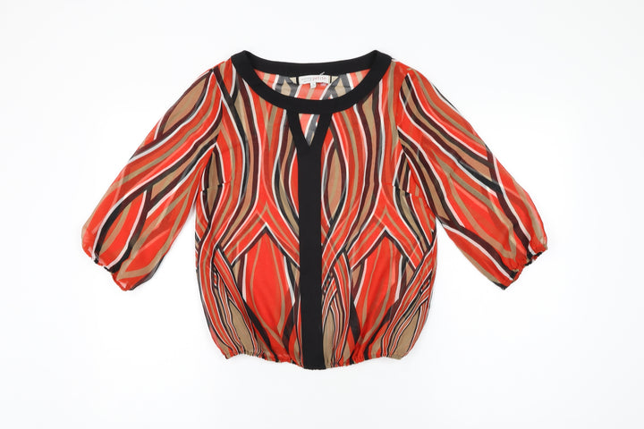 Principles Womens Red Geometric Polyester Basic Blouse Size 8 Round Neck