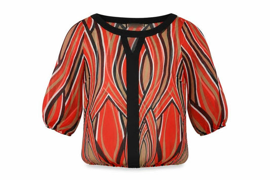 Front view of Principles women’s red geometric polyester basic blouse, size UK 8, round neck