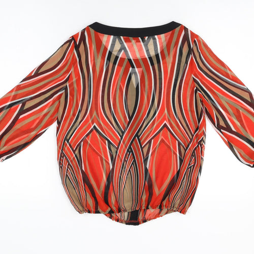 Principles Womens Red Geometric Polyester Basic Blouse Size 8 Round Neck