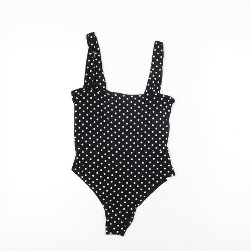 Nasty Gal Womens Black Polka Dot Viscose Bodysuit One-Piece Size 8 Snap