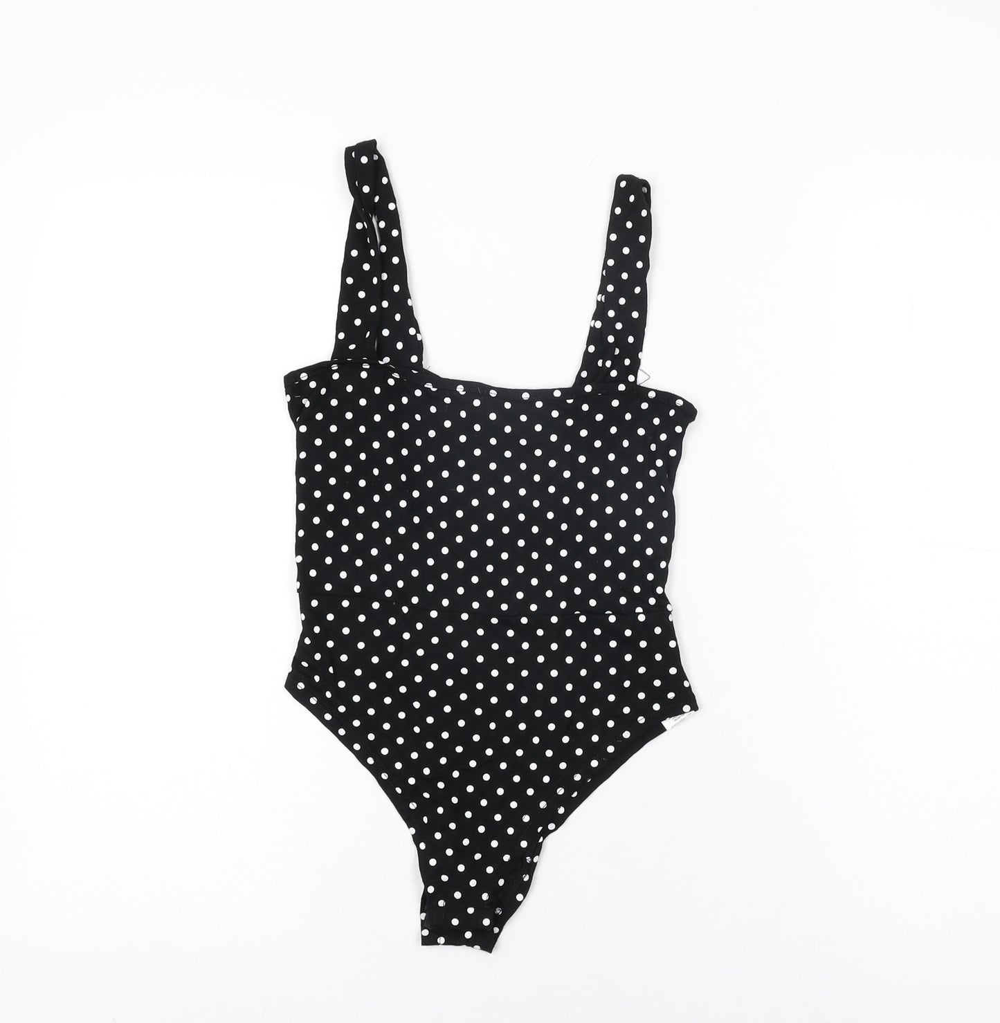 Nasty Gal Womens Black Polka Dot Viscose Bodysuit One-Piece Size 8 Snap