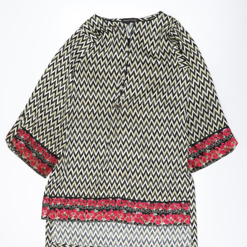 Bonanza Satrangi Womens Multicoloured Geometric Polyester Tunic T-Shirt Size 12 Round Neck