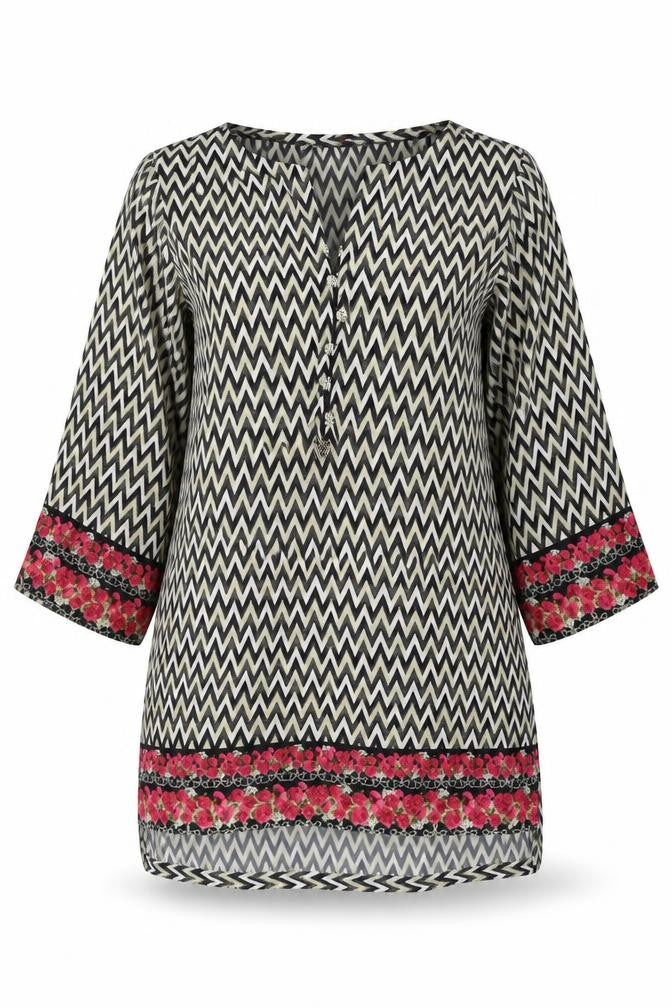 Bonanza Satrangi Womens Multicoloured Geometric Polyester Tunic T-Shirt Size 12 Round Neck