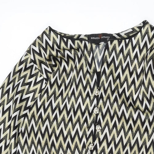 Bonanza Satrangi Womens Multicoloured Geometric Polyester Tunic T-Shirt Size 12 Round Neck