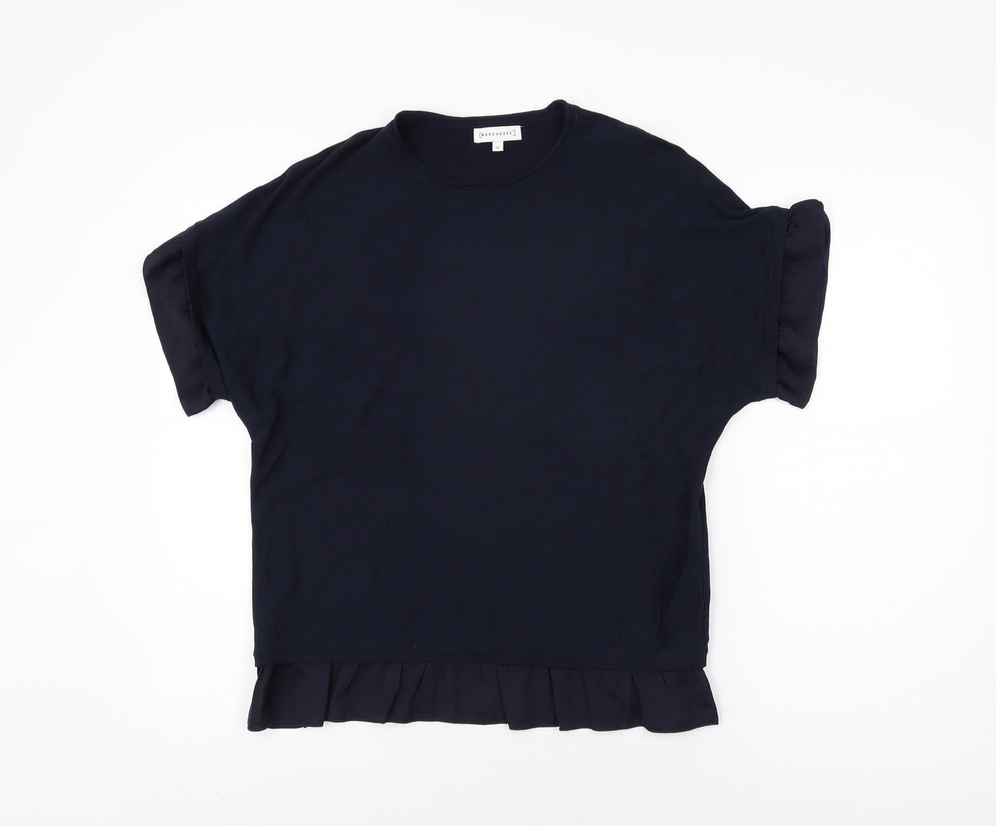 Warehouse Womens Blue Viscose Basic T-Shirt Size 10 Round Neck