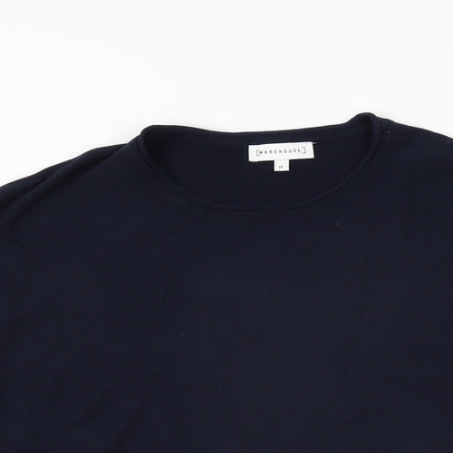 Warehouse Womens Blue Viscose Basic T-Shirt Size 10 Round Neck