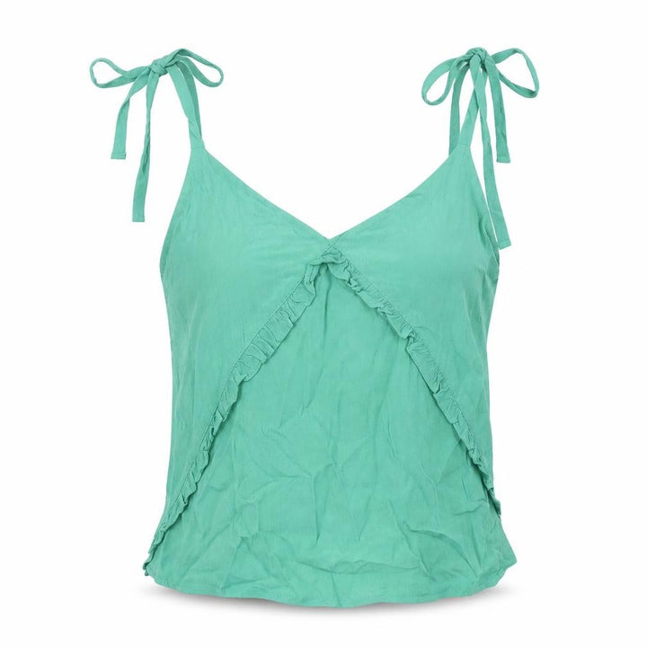 Pull&Bear Womens Green Viscose Basic T-Shirt Size S V-Neck