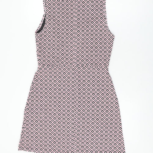 Miss Selfridge Womens Pink Geometric Polyester Shift Size 12 V-Neck Pullover